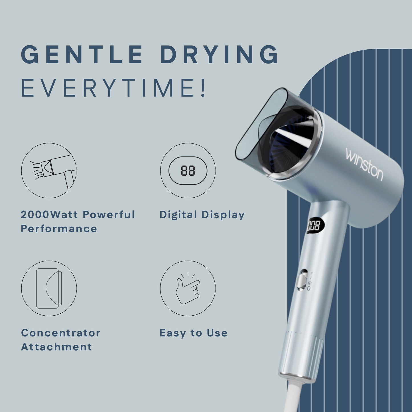 Digital Hair Dryer 2000 Watt | Smart Drying with Digital Display | Winston at Broadway