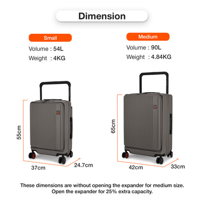 Nasher Miles Silicon Valley Expander Hard-Sided Polycarbonate Wide Telescopic Handle Front Opening Check-In Luggage Copper Silver 24 inch |65 Trolley Bag