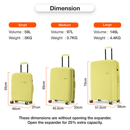 Nasher Miles Krabi Expander Hard-Sided Polypropylene Check-in Luggage Yellow 28 inch |75 Trolley Bag