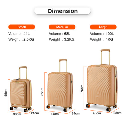 Nasher Miles Capri Hard-Sided Polypropylene Check-in Luggage 24 inch | 65cm | 8 Wheels Medium Trolley Bag for Travel | Suitcase (Champagne & RoseGold)