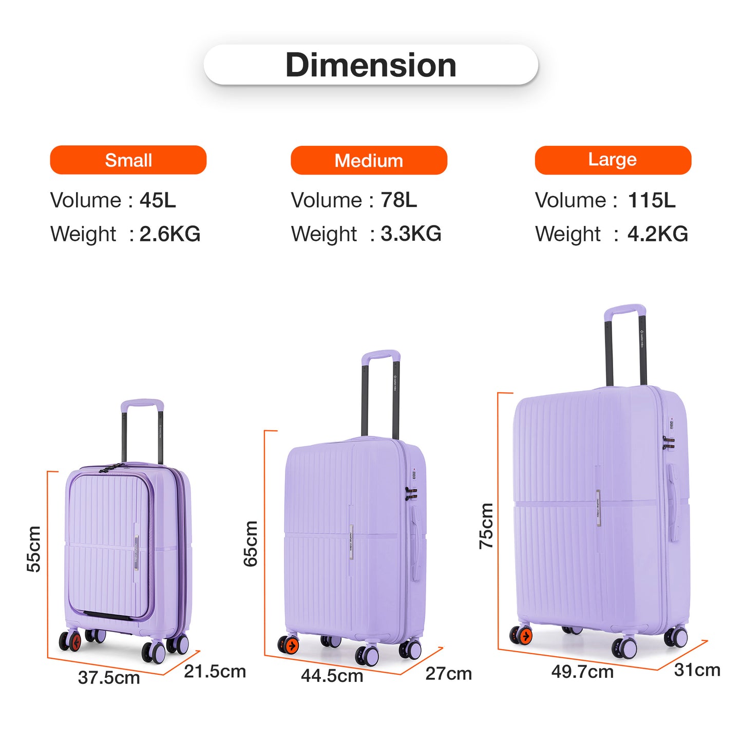 Nasher Miles Plus Springfield Hard-Sided Polypropylene Cabin Luggage with Laptop Compartment Pastel Purple 20 inch |55 Trolley Bag