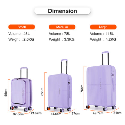 Nasher Miles Plus Springfield Hard-Sided Polypropylene Cabin Luggage with Laptop Compartment Pastel Purple 20 inch |55 Trolley Bag