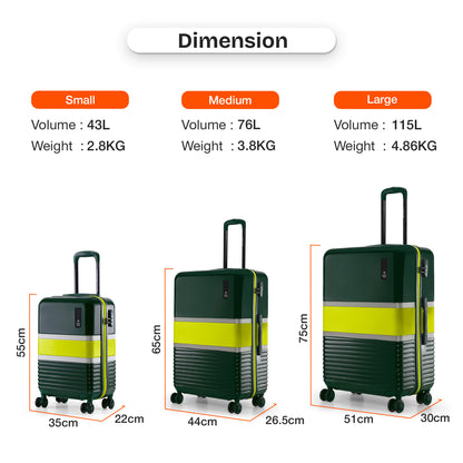 Nasher Miles Mexico Hard-Sided Polycarbonate Check-in Luggage Dark Green And Lime 24 inch |65 Trolley Bag