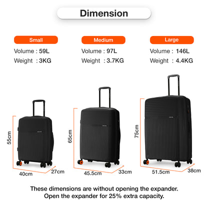 Nasher Miles Krabi Expander Hard-Sided Polypropylene Check-in Luggage Black 24 inch |65 Trolley Bag