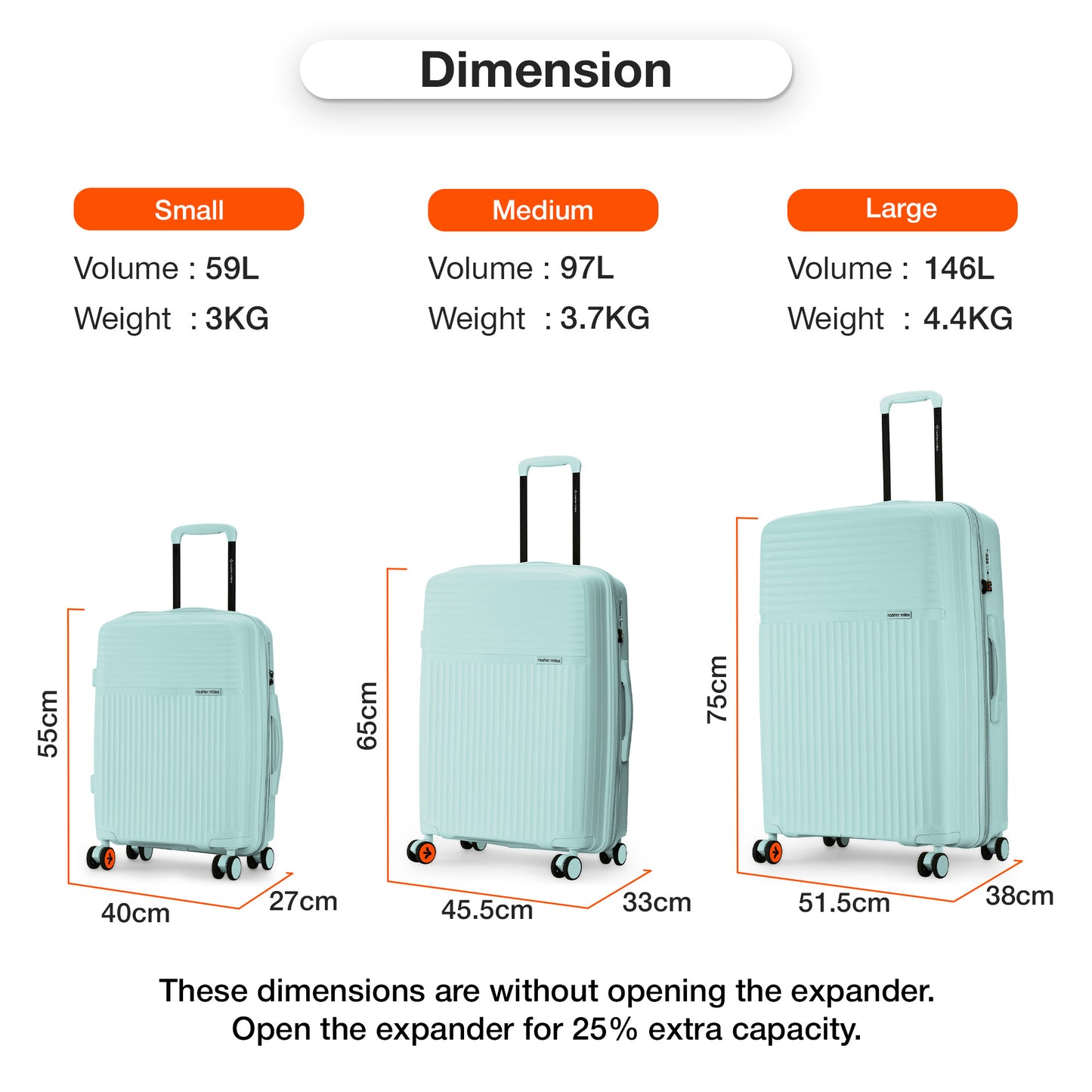 Nasher Miles Krabi Expander Hard-Sided Polypropylene Check-in Luggage Cool Mint 24 inch |65 Trolley Bag