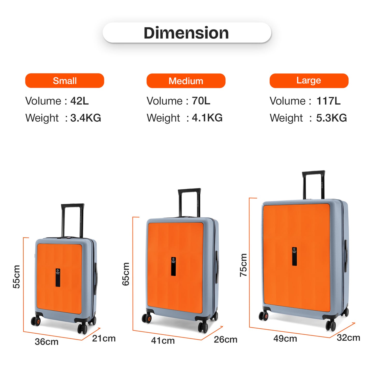 Nasher Miles Zanzibar TSA Lock Hard-Sided Polycarbonate Cabin Luggage Orange Grey 20 inch |55 Trolley Bag| Suitcase