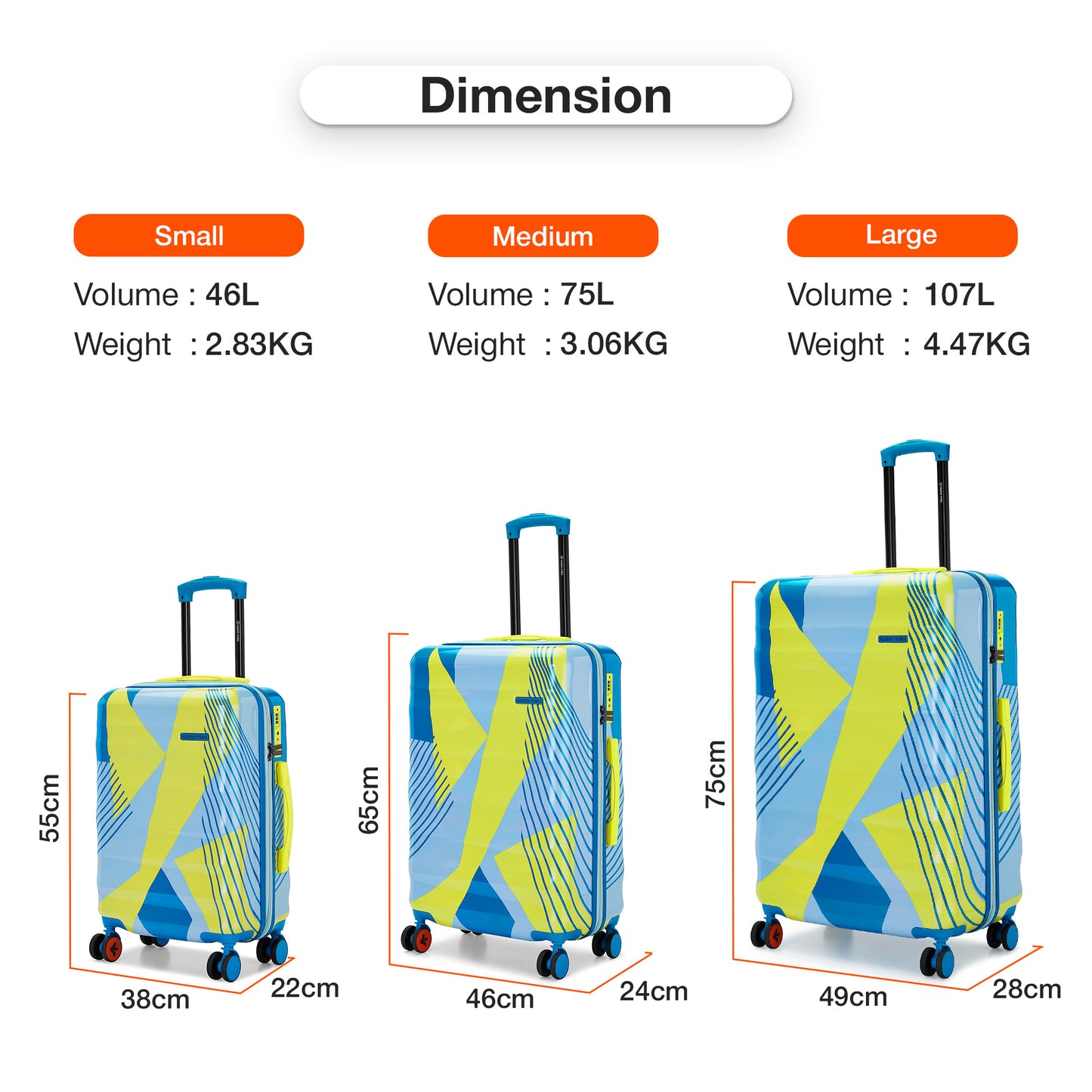 Nasher Miles Chicago Hard-Sided Polycarbonate Printed Cabin Luggage Lemon Teal 20 inch (55) Trolley Bag