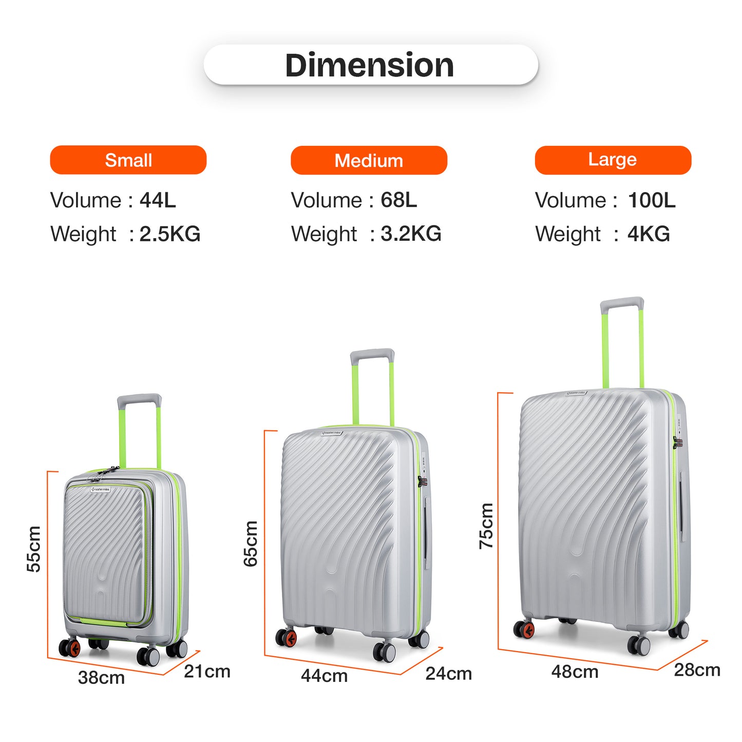 Nasher Miles Capri Hard-Sided Polypropylene Check-in Luggage 24 inch | 65cm | 8 Wheels Medium Trolley Bag for Travel | Suitcase (Grey & Green)