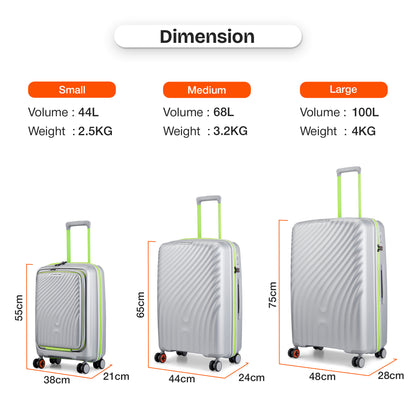 Nasher Miles Capri Hard-Sided Polypropylene Check-in Luggage 24 inch | 65cm | 8 Wheels Medium Trolley Bag for Travel | Suitcase (Grey & Green)