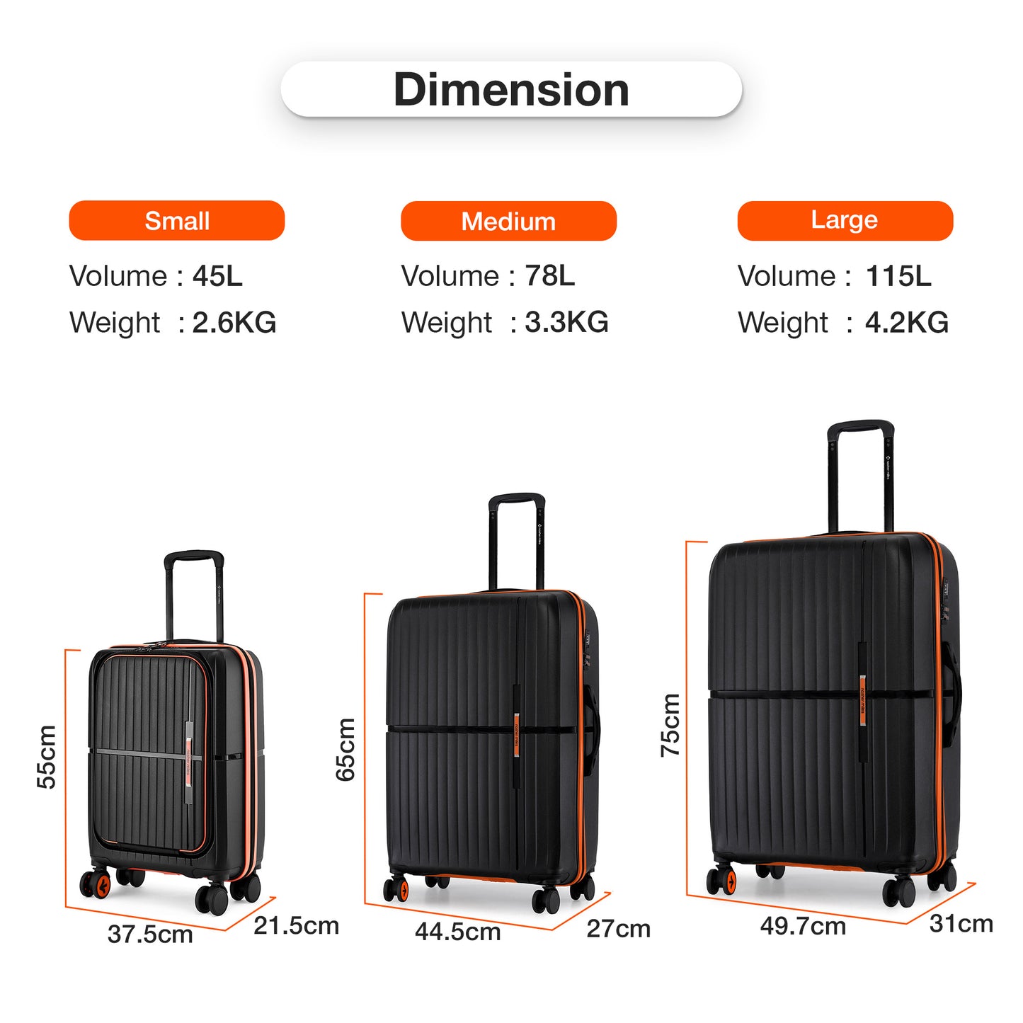 Nasher Miles Plus Springfield Hard-Sided Polypropylene Cabin Luggage with Laptop Compartment Black 20 inch |55 Trolley Bag