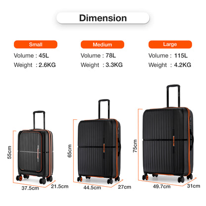 Nasher Miles Plus Springfield Hard-Sided Polypropylene Cabin Luggage with Laptop Compartment Black 20 inch |55 Trolley Bag