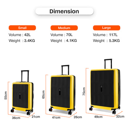 Nasher Miles Zanzibar TSA Lock Hard-Sided Polycarbonate Cabin Luggage Black Yellow 20 inch |55 Trolley Bag| Suitcase