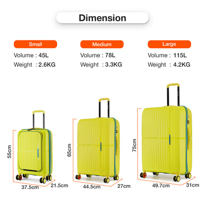 Nasher Miles Plus Springfield Hard-Sided Polypropylene Cabin Luggage with Laptop Compartment Apple Green 20 inch |55 Trolley Bag