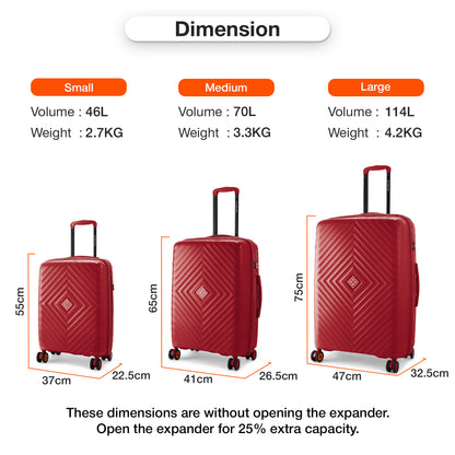 Nasher Miles Antwerp Hard-Sided Polypropylene Check-in Luggage 24 inch | 65cm TSA Lock 8 Wheels & Expander Medium Trolley Bag for Travel | Suitcase (Maroon)