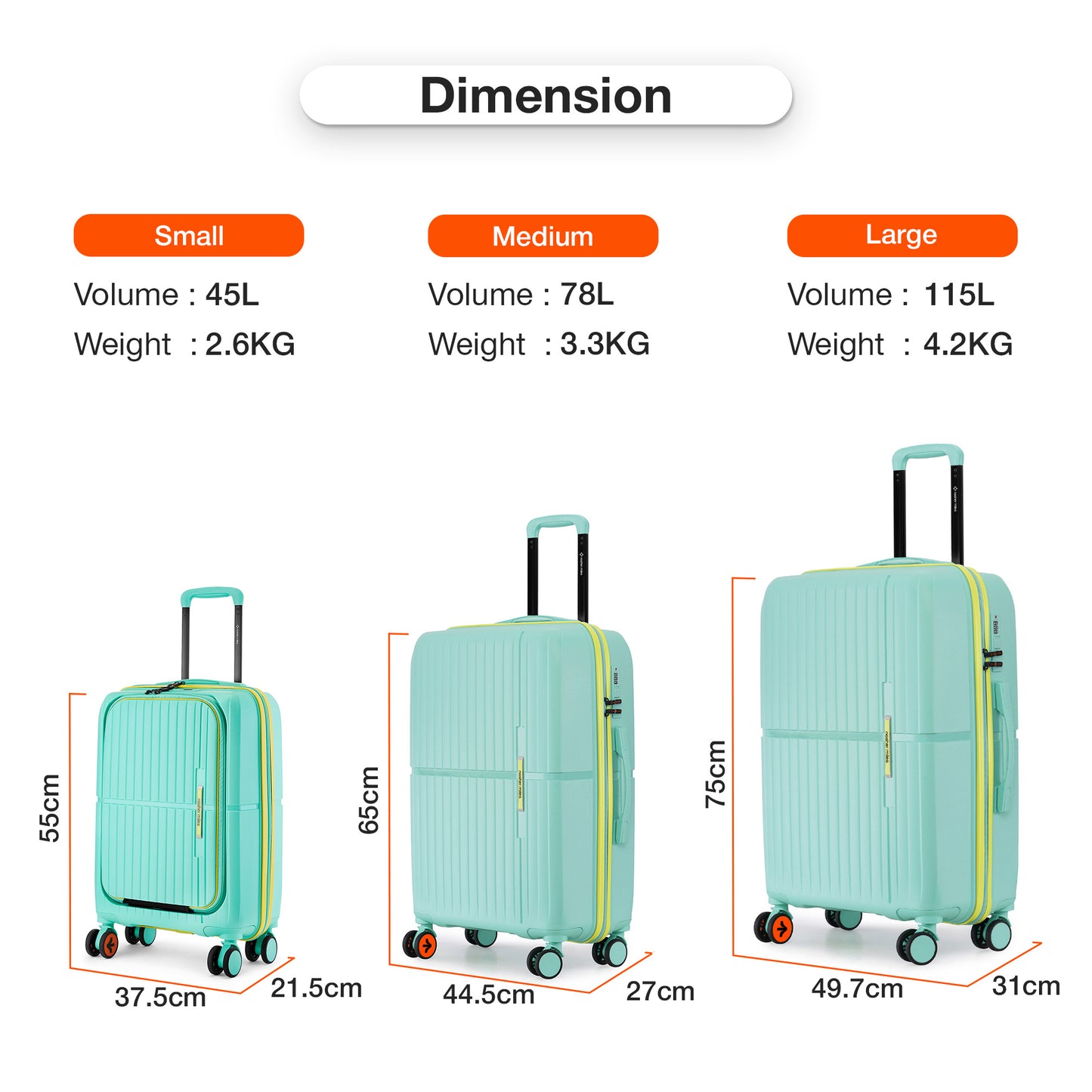Nasher Miles Plus Springfield Hard-Sided Polypropylene Cabin Luggage with Laptop Compartment Cool Mint 20 inch |55 Trolley Bag