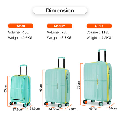 Nasher Miles Plus Springfield Hard-Sided Polypropylene Cabin Luggage with Laptop Compartment Cool Mint 20 inch |55 Trolley Bag