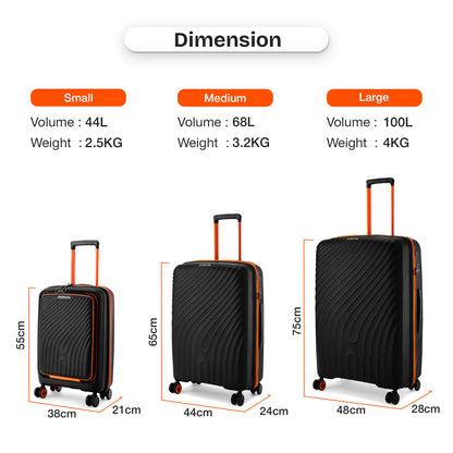 Nasher Miles Capri Hard-Sided Polypropylene Check-in Luggage 28 inch | 75cm | 8 Wheels Large Trolley Bag for Travel | Suitcase (Black & Orange)