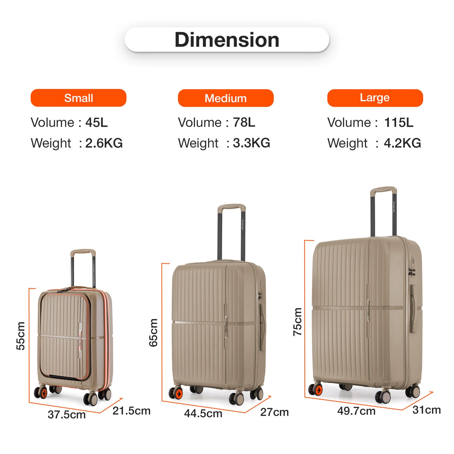 Nasher Miles Plus Springfield Hard-Sided Polypropylene Cabin Luggage with Laptop Compartment Champagne 20 inch |55 Trolley Bag