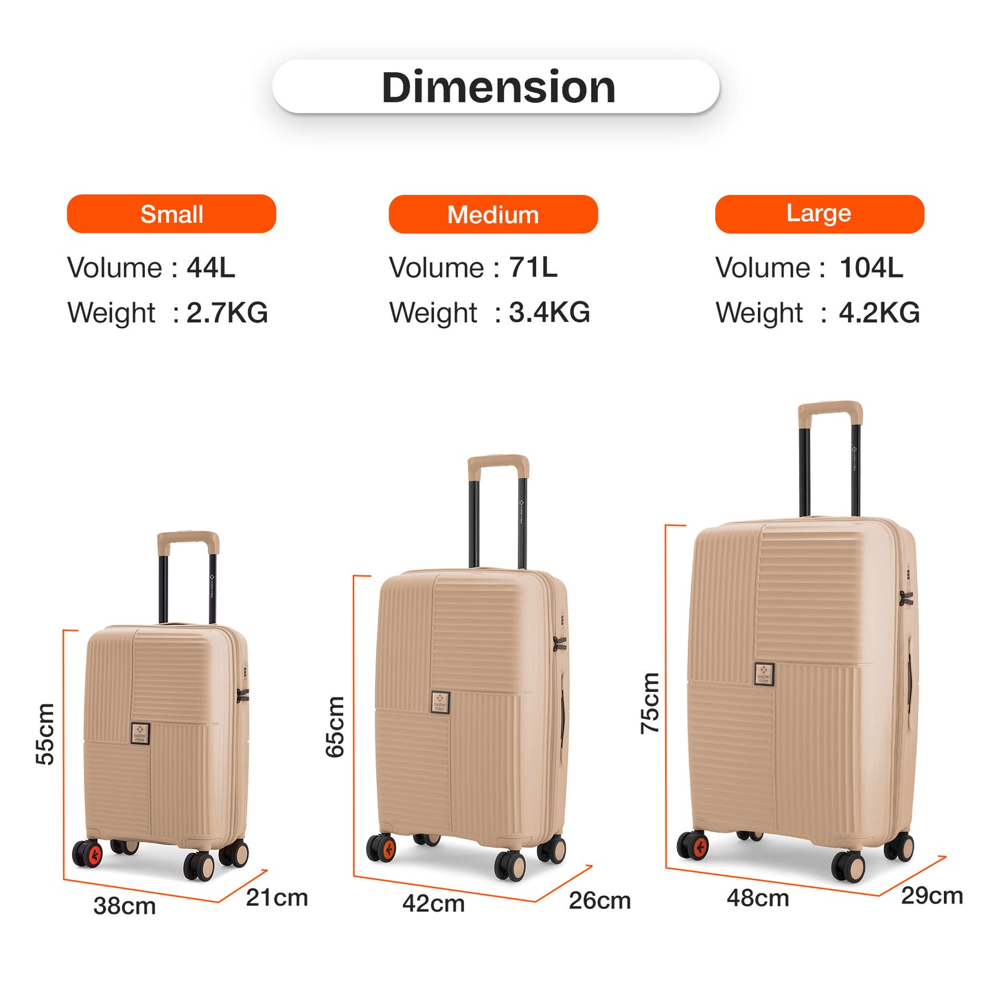 Nasher Miles Singapore Hard-Sided Polypropylene Check-in Luggage Champagne 24 inch |65 Trolley Bag