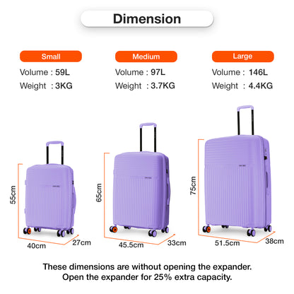 Nasher Miles Krabi Expander Hard-Sided Polypropylene Check-in Luggage Pastel Purple 28 inch |75 Trolley Bag