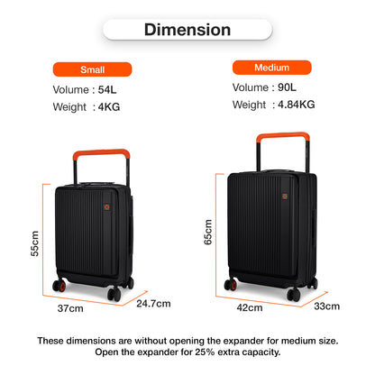 Nasher Miles Silicon Valley Expander Hard-Sided Polycarbonate Wide Telescopic Handle Front Opening Check-In Luggage Black 24 inch |65 Trolley Bag