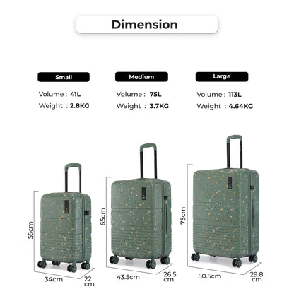 Nasher Miles Venice Hard-Sided Polycarbonate Check-in Terrazzo Printed Luggage 28 inch | 75cm | 8 Wheels Large Trolley Bag for Travel | Suitcase (Green)