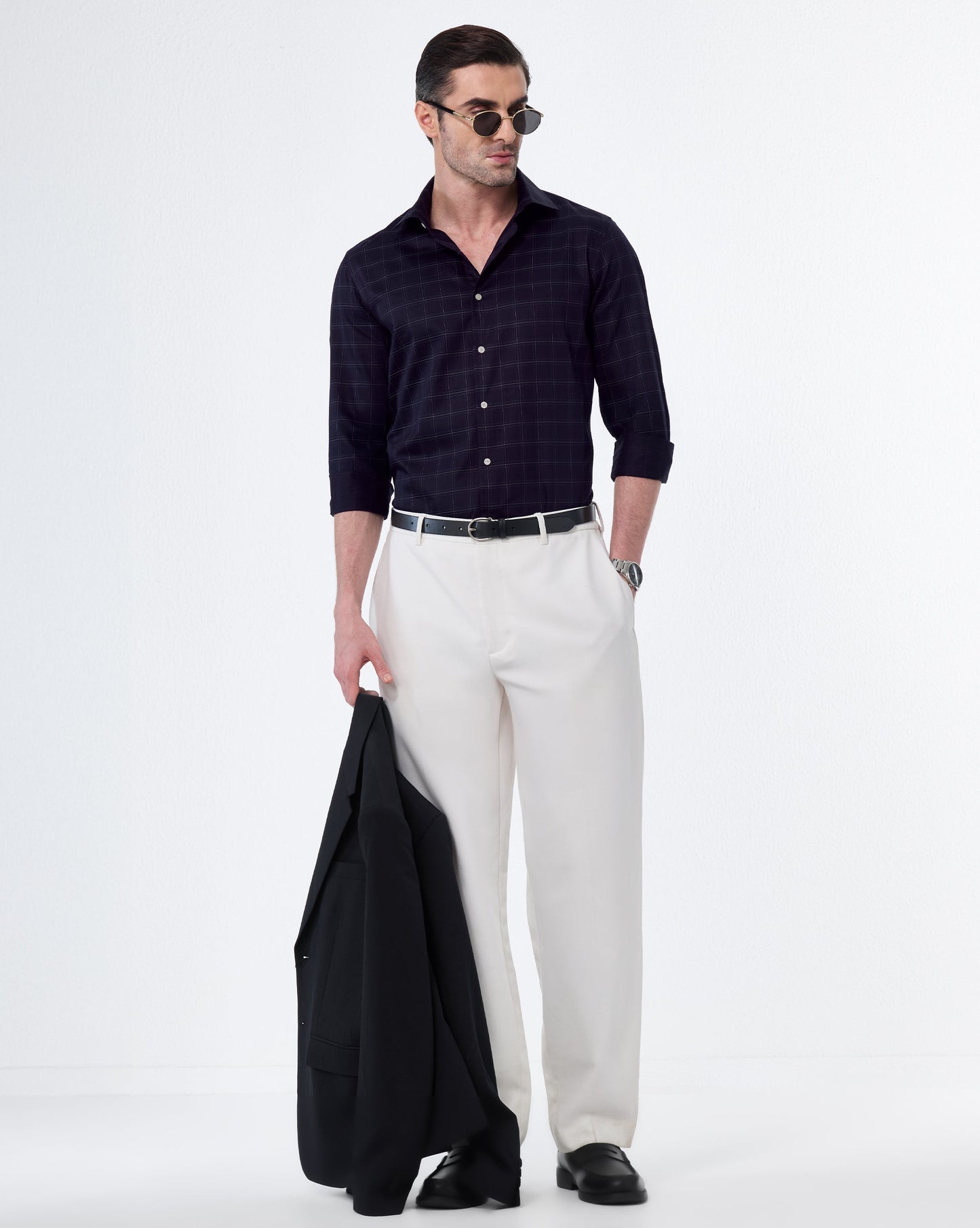 The Crownline Midnight Sand Checks Dress Shirt