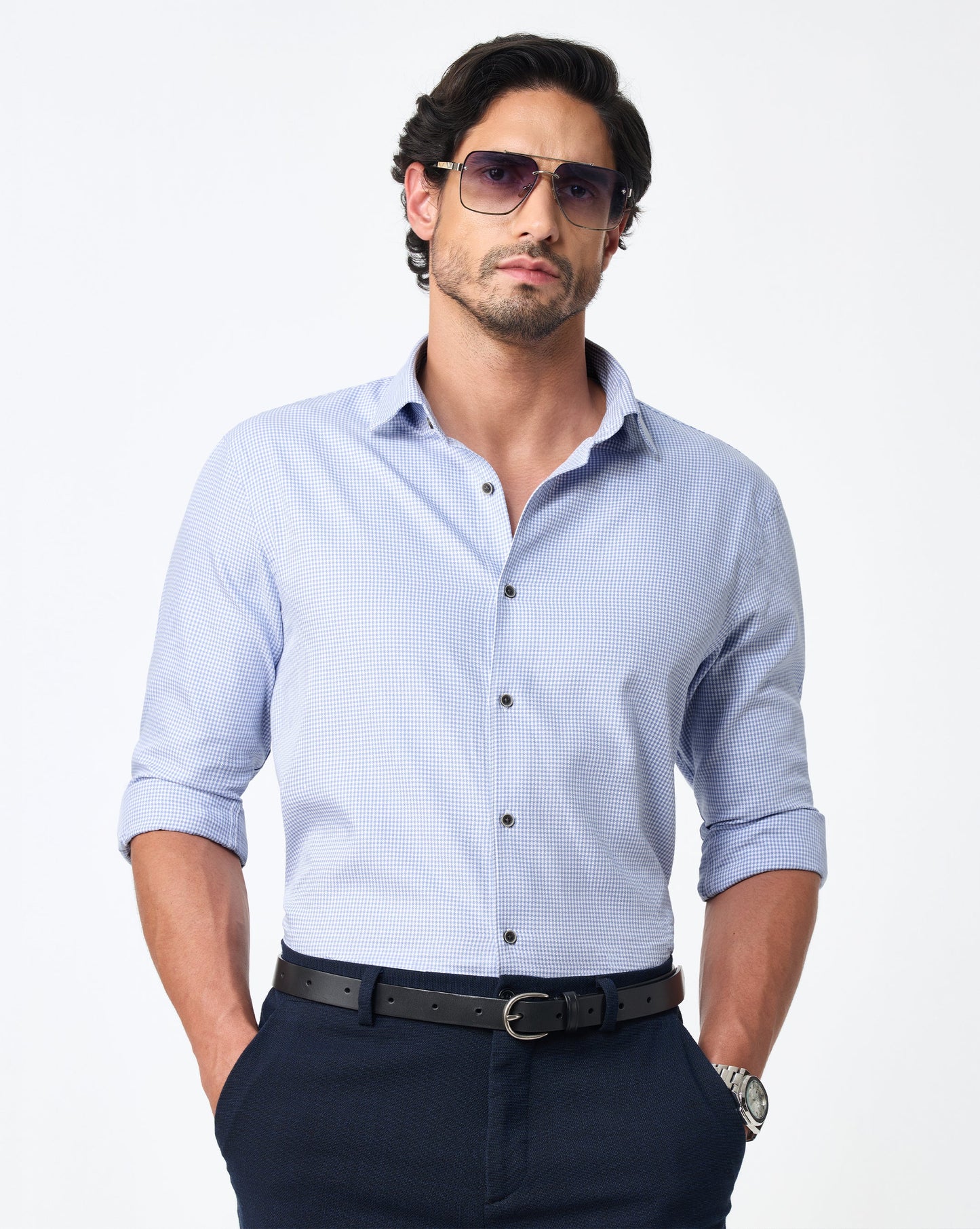 The Cerulean Blue Houndstooth Dress Shirt