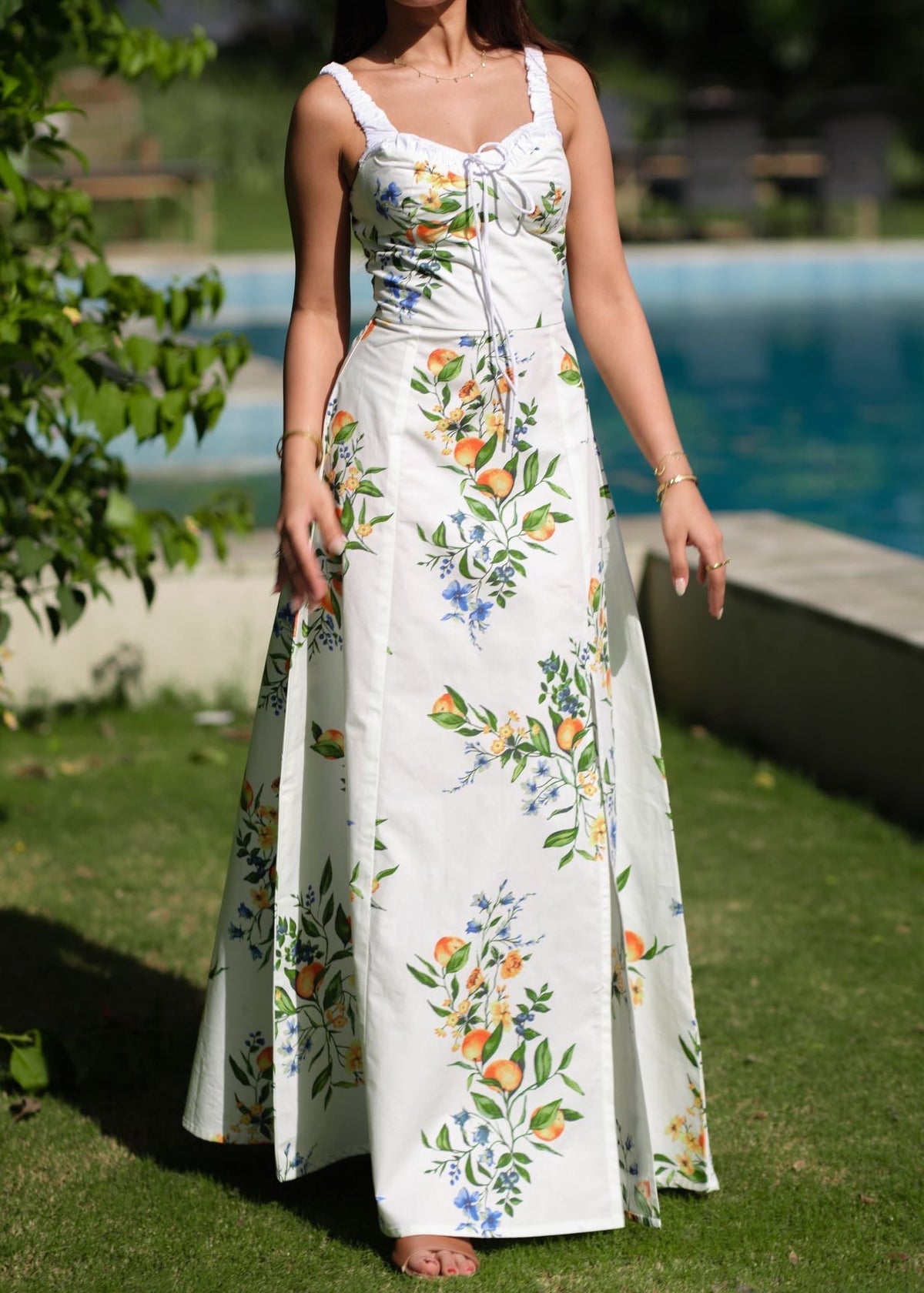 Citrine lace up dress