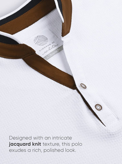 White Textured Mandarin Collar Polo T-shirt | Kingdom Of White at Broadway