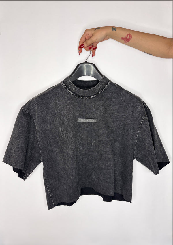 Black acid wash crop top