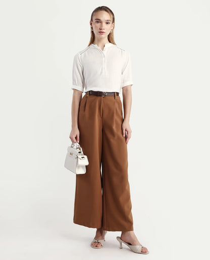 Rareism Women's Elane White Viscose Mandarin Collar Regular Fit Plain Top | RAREISM at Broadway