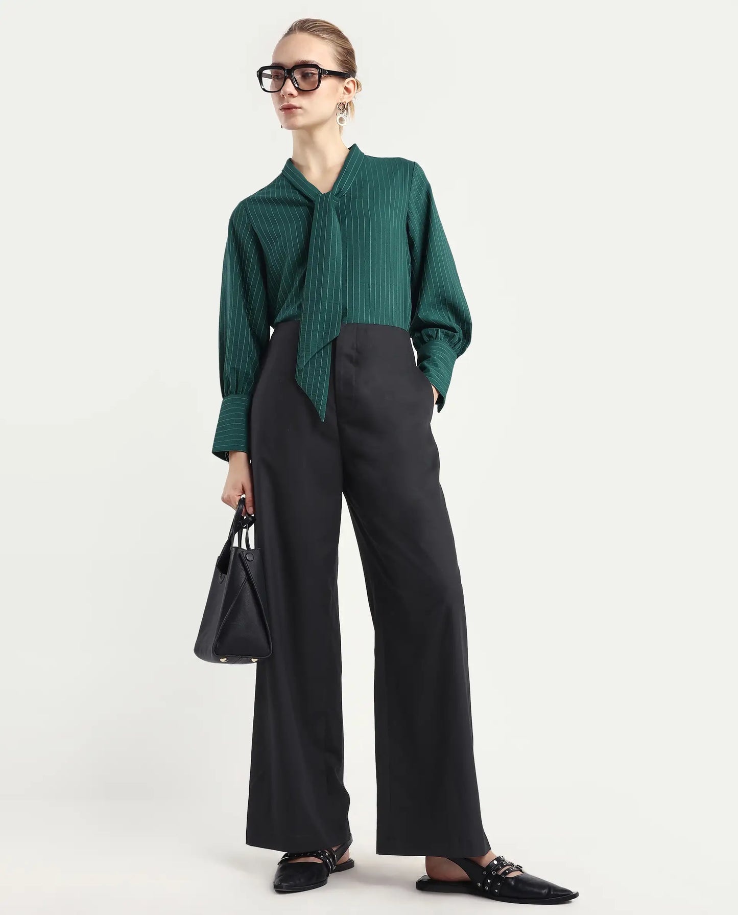 Rareism Women Elary Black Viscose Blend Button Closure Wide Leg Fit Plain Trouser | RAREISM at Broadway