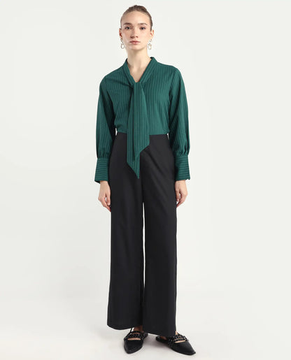 Rareism Women Elary Black Viscose Blend Button Closure Wide Leg Fit Plain Trouser | RAREISM at Broadway