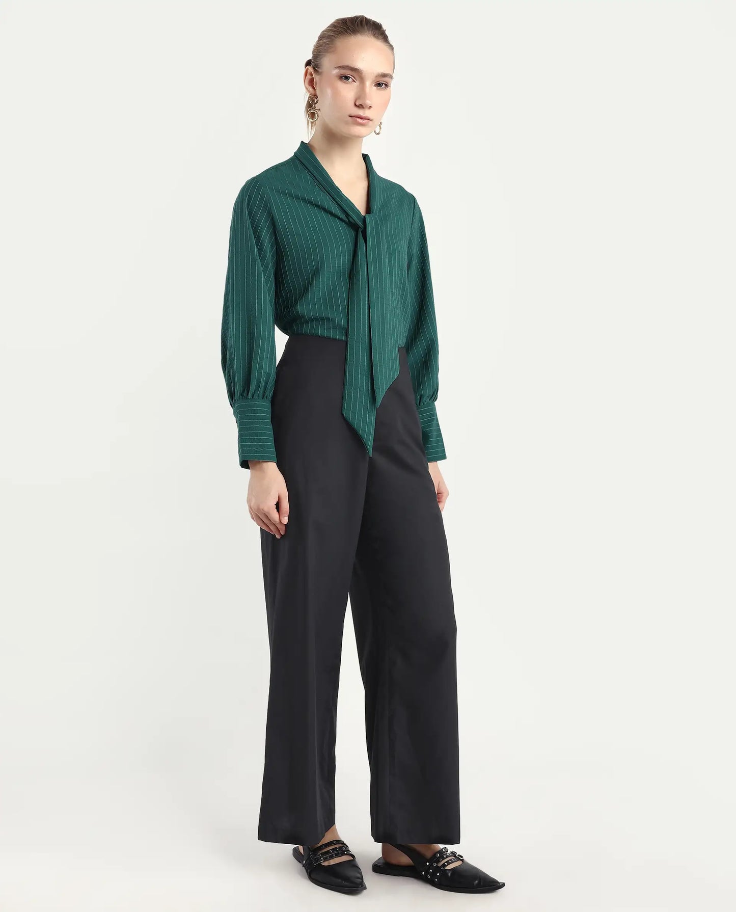 Rareism Women Elary Black Viscose Blend Button Closure Wide Leg Fit Plain Trouser | RAREISM at Broadway