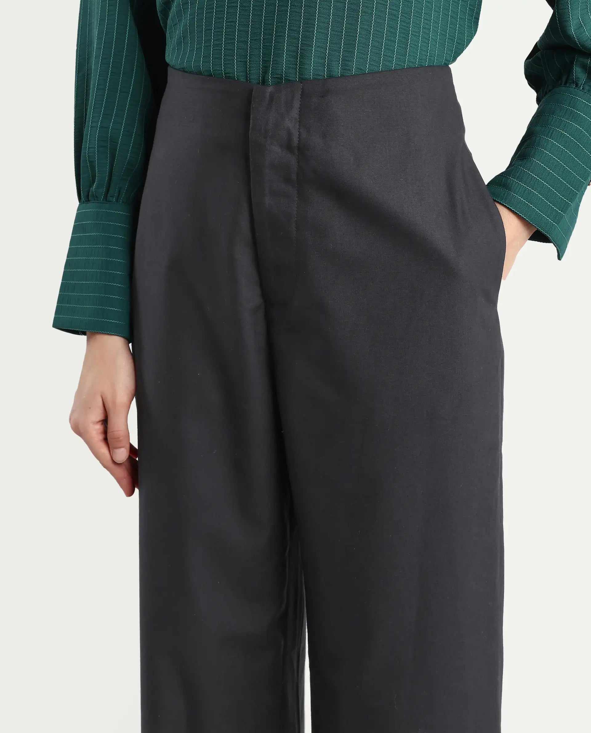 Rareism Women Elary Black Viscose Blend Button Closure Wide Leg Fit Plain Trouser | RAREISM at Broadway