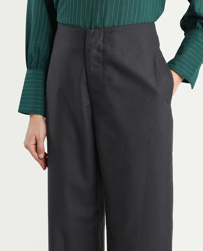 Rareism Women Elary Black Viscose Blend Button Closure Wide Leg Fit Plain Trouser | RAREISM at Broadway