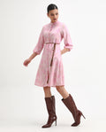 Rareism Women's Elena Light Pink Viscose Mandarin Collar A-Line Printed Dress | RAREISM at Broadway