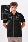 Lugo Black Embroidered Cuban Collar Shirt | Hamptons at Broadway