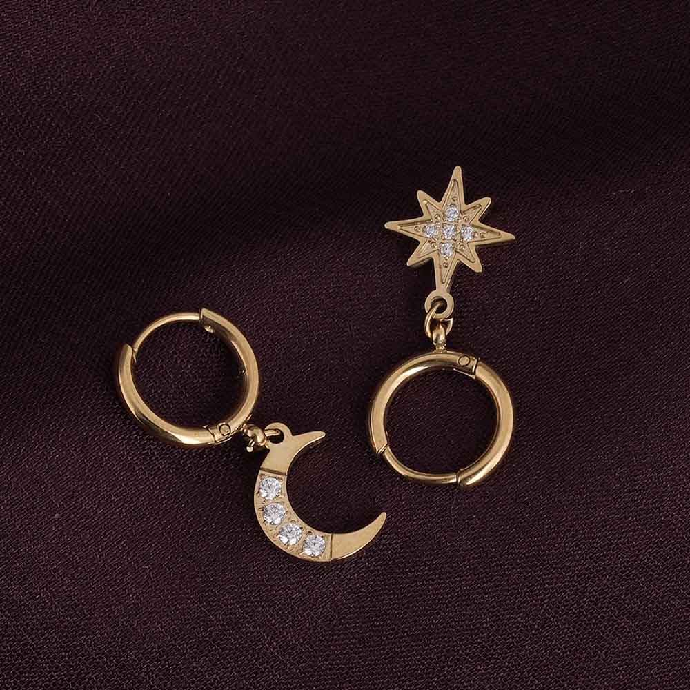 Studded Star Moon Hoop Earrings