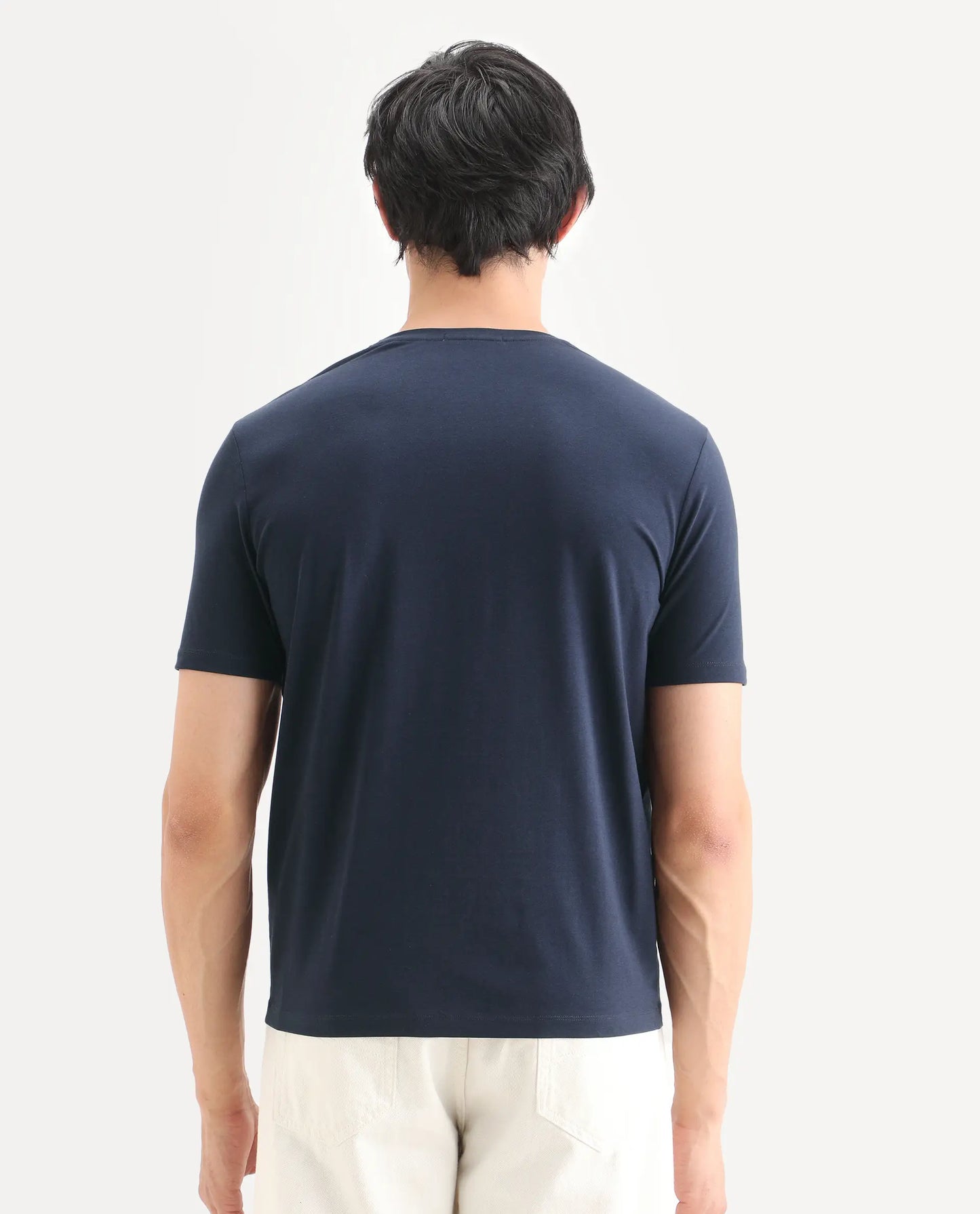 Rare Rabbit Men's Erine Navy Cotton Blend Fabric Half Sleeve Crew Neck Regular Fit Graphic Print T-Shirt