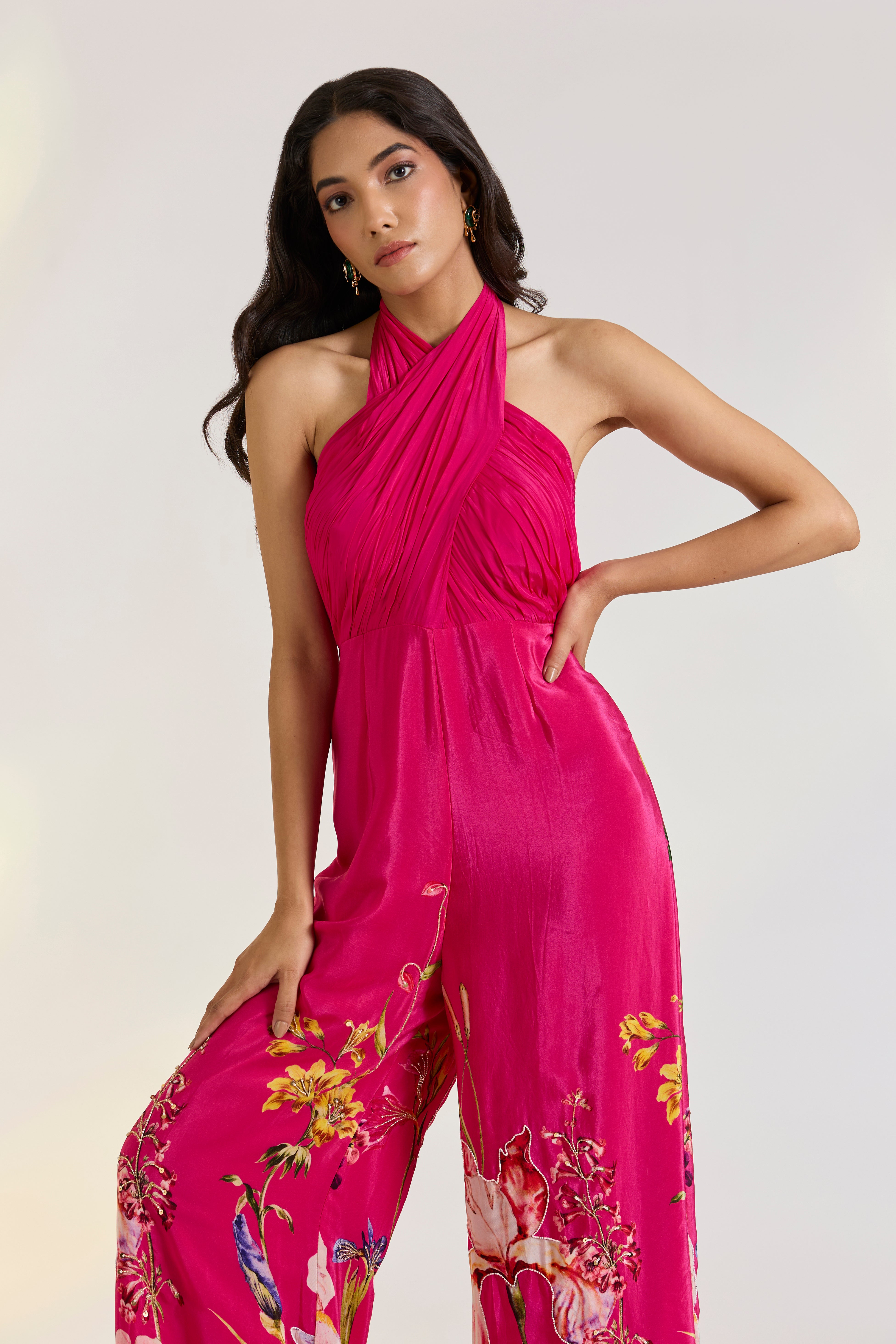 Pink Floral Draped Jumpsuit | Ewoke at Broadway