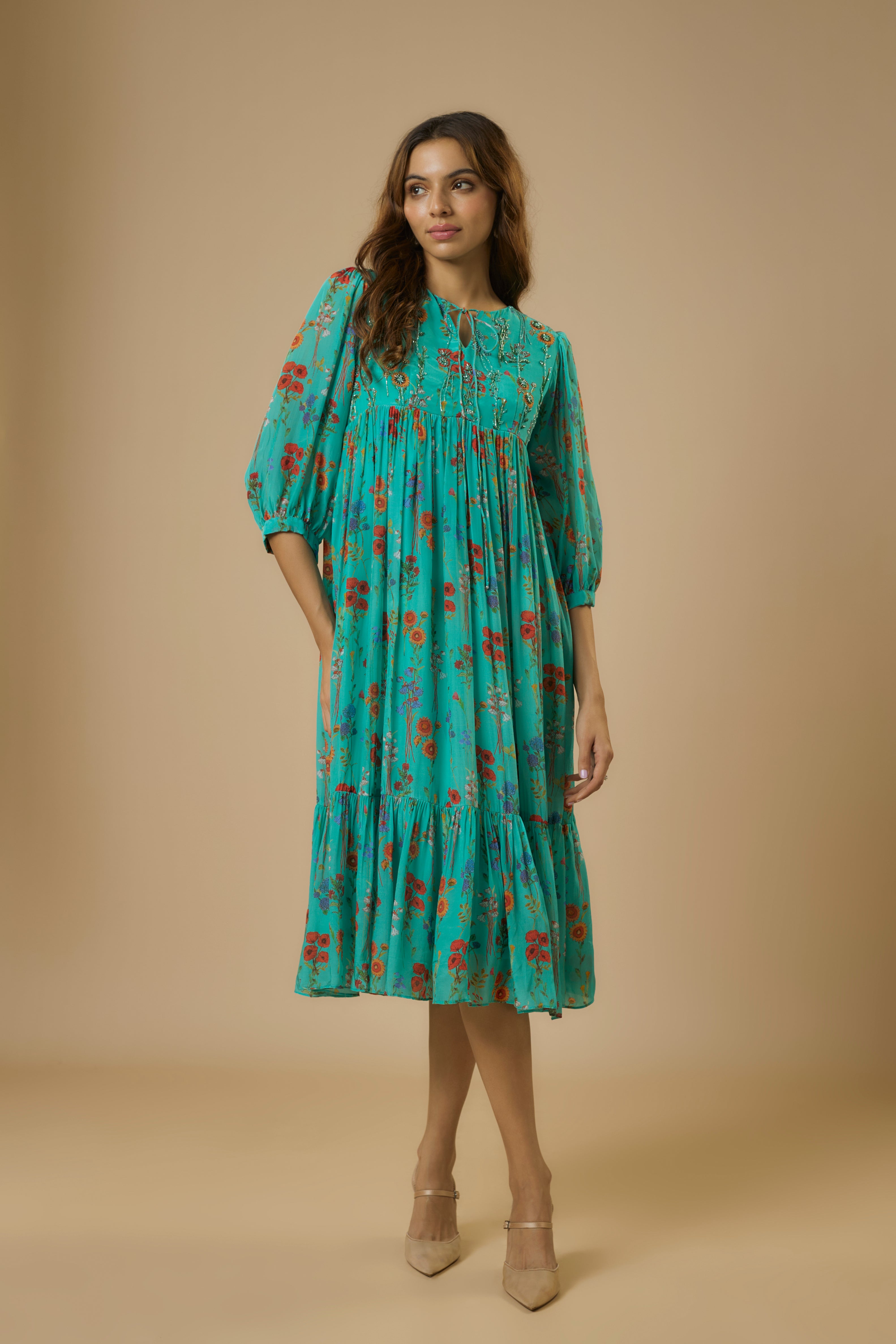 Blue Floral Midi Dress | Ewoke at Broadway
