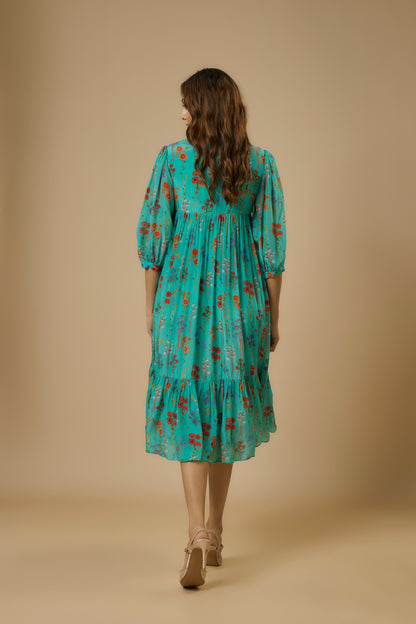 Blue Floral Midi Dress | Ewoke at Broadway