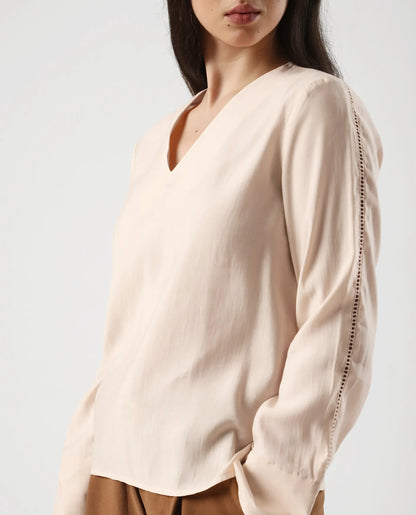 Rareism Women's Elani Beige Viscose Blend V-Neck Regular Fit Plain Top | RAREISM at Broadway