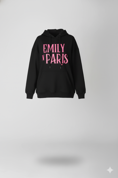 Emily In Paris: Printed Oversized Hoodie-Black