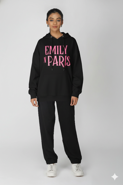 Emily In Paris: Printed Oversized Hoodie-Black