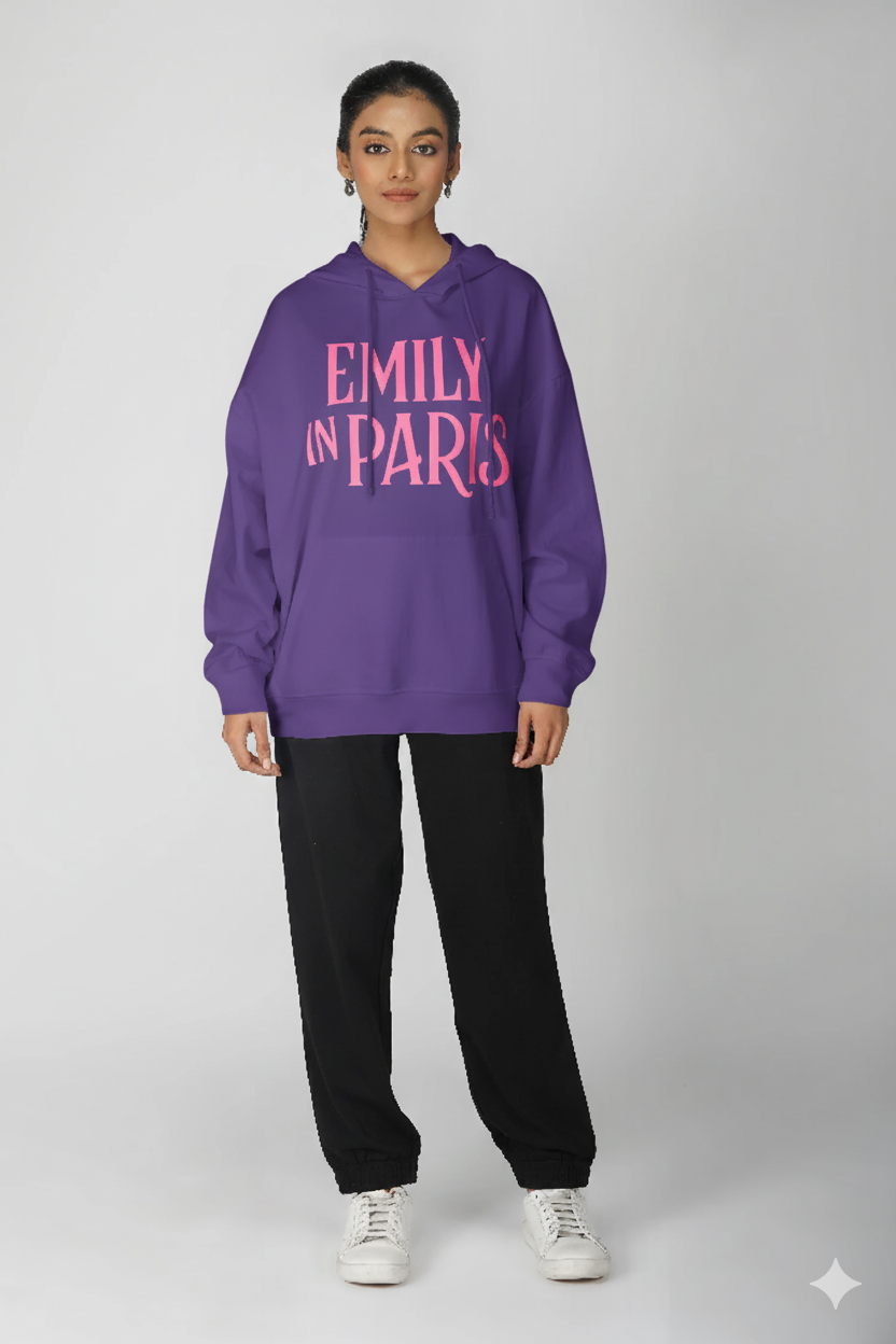 Emily In Paris: Printed Oversized Hoodie-Purple