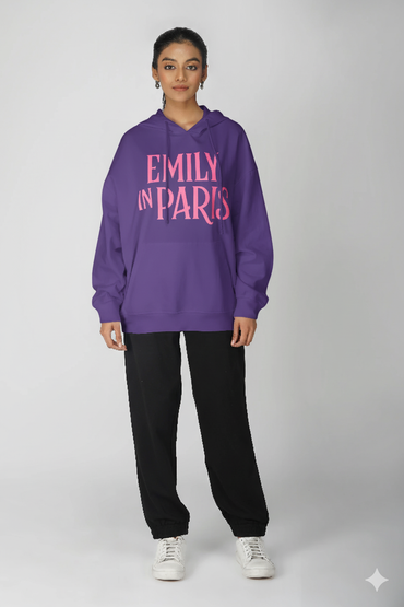 Emily In Paris: Printed Oversized Hoodie-Purple