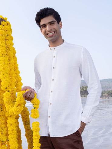 Extended Mandarin Collar White Shirt - Explore